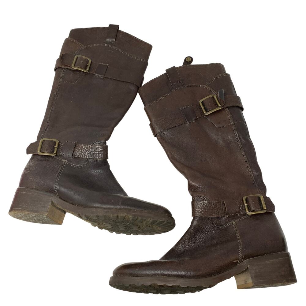 Fabianelli Italy Brown Leather Engineer Riding Boots Womens 8.5 Moto Buckle